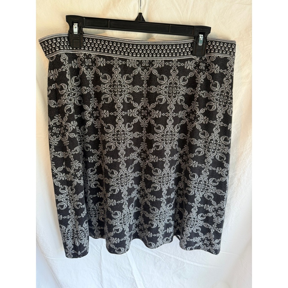 Max Studio Womens Black White Paisley Medallion Knit A-Line Pull On Skirt Large